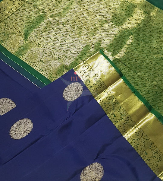 Blue with green handloom kanjivaram pure silk saree.