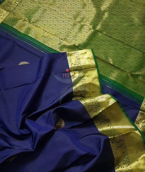 Blue with green handloom kanjivaram pure silk saree.