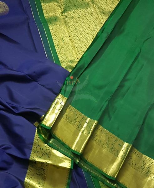 Blue with green handloom kanjivaram pure silk saree.