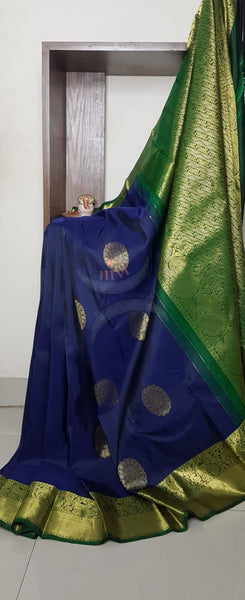 Blue with green handloom kanjivaram pure silk saree.