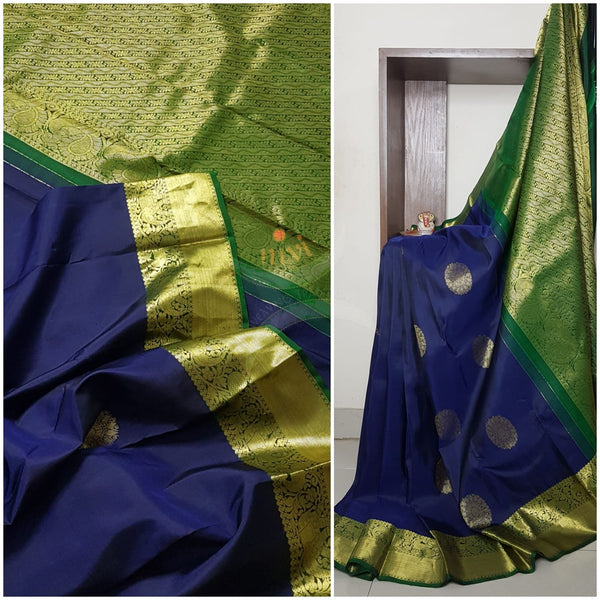 Blue with green handloom kanjivaram pure silk saree.