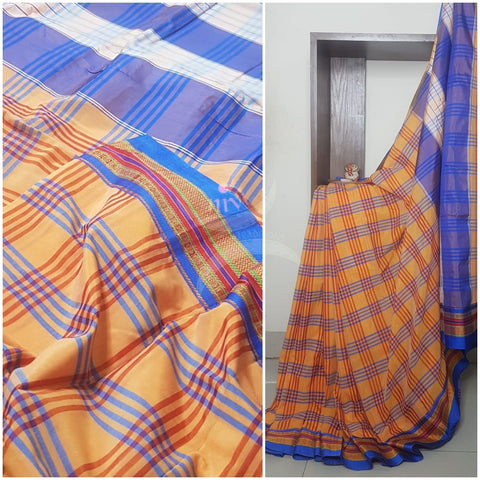 Gamcha checks cotton blended saree with traditional ilkal border.