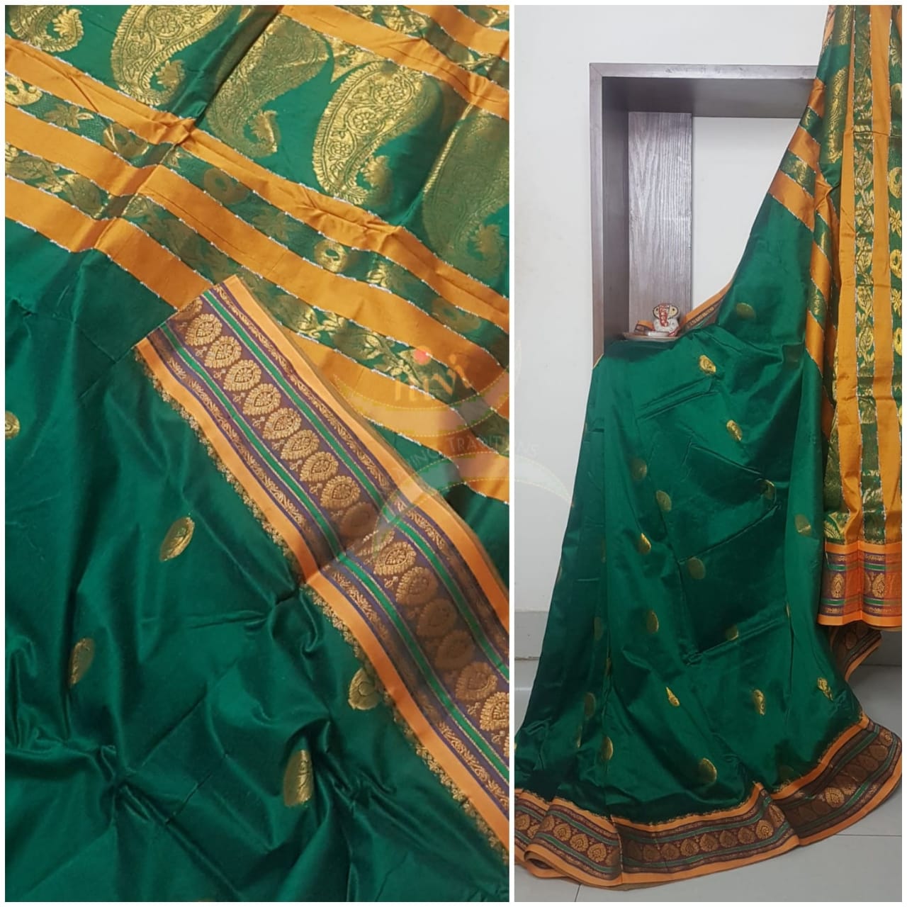 South cotton saree with traditional woven border and pallu