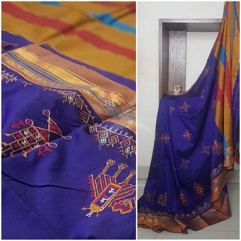 Cotton blend ilkal with traditional kasuti embroidery