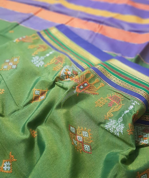 Cotton blend ilkal with traditional kasuti embroidery