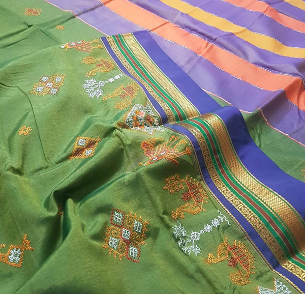 Cotton blend ilkal with traditional kasuti embroidery