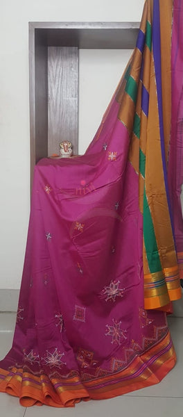 Cotton blend ilkal with traditional kasuti embroidery