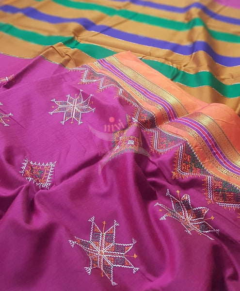 Cotton blend ilkal with traditional kasuti embroidery