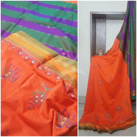 Cotton blend ilkal with traditional kasuti embroidery