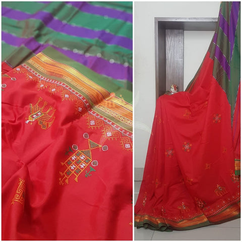 Cotton blend ilkal with traditional kasuti embroidery