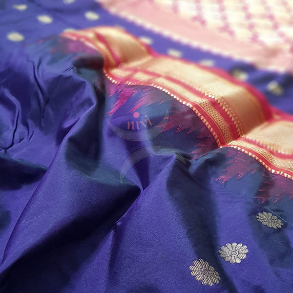 Purple with red ilkal bordered pure silk Saree.