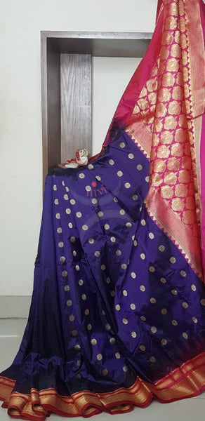 Purple with red ilkal bordered pure silk Saree.