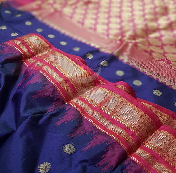 Purple with red ilkal bordered pure silk Saree.