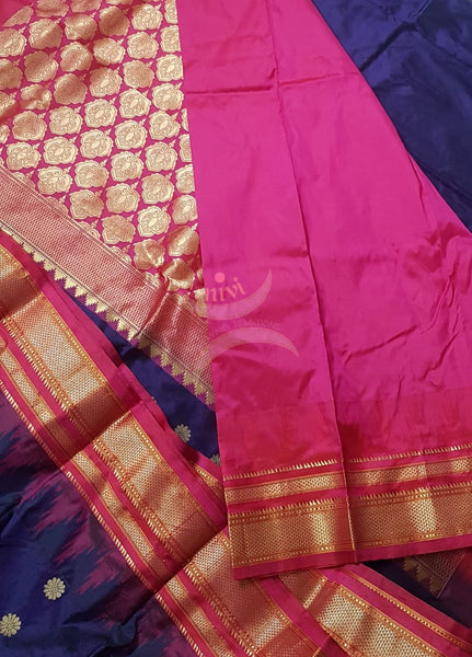 Purple with red ilkal bordered pure silk Saree.