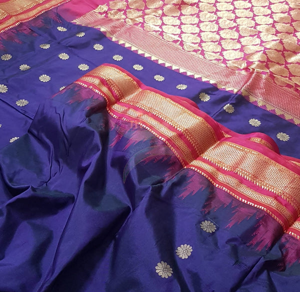 Purple with red ilkal bordered pure silk Saree.