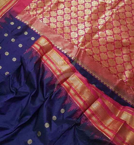 Purple with red ilkal bordered pure silk Saree.