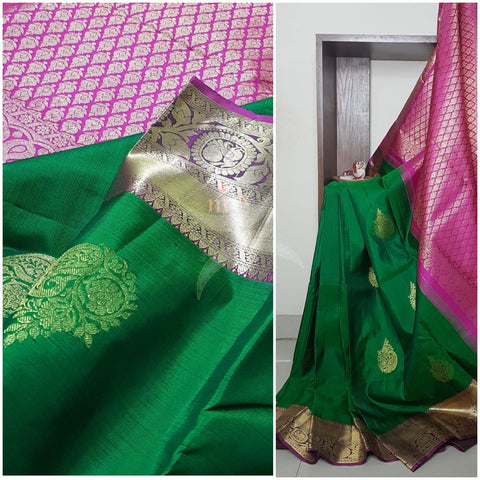 Green handloom kanjivaram pure silk saree.