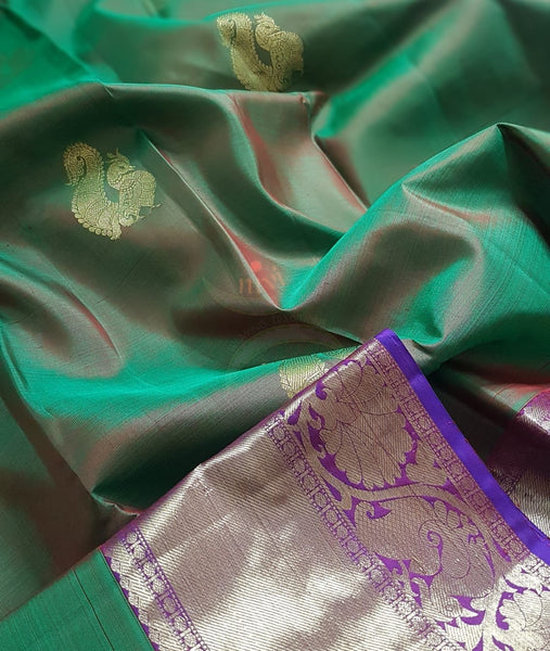 Green handloom kanjivaram pure silk saree.