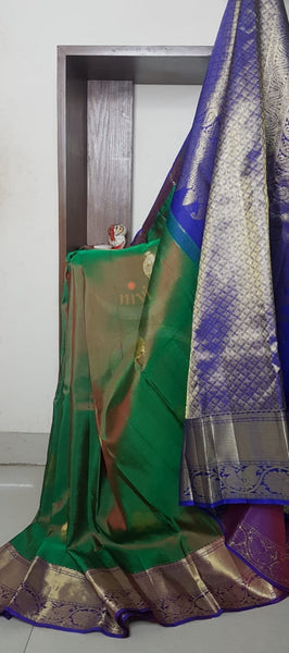 Green handloom kanjivaram pure silk saree.