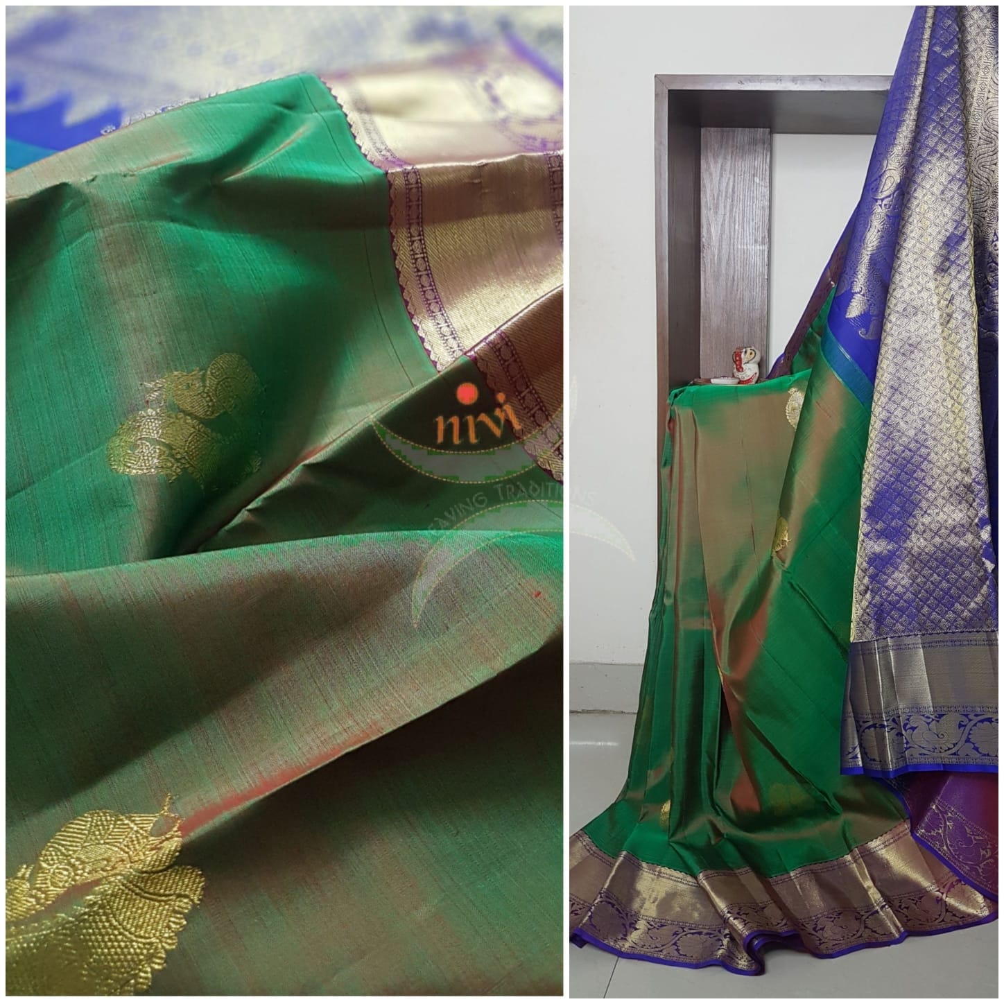 Green handloom kanjivaram pure silk saree.