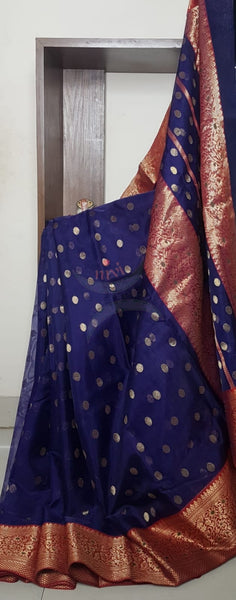 Handloom katan pure chanderi silk saree with nakshi Meenakari border.
