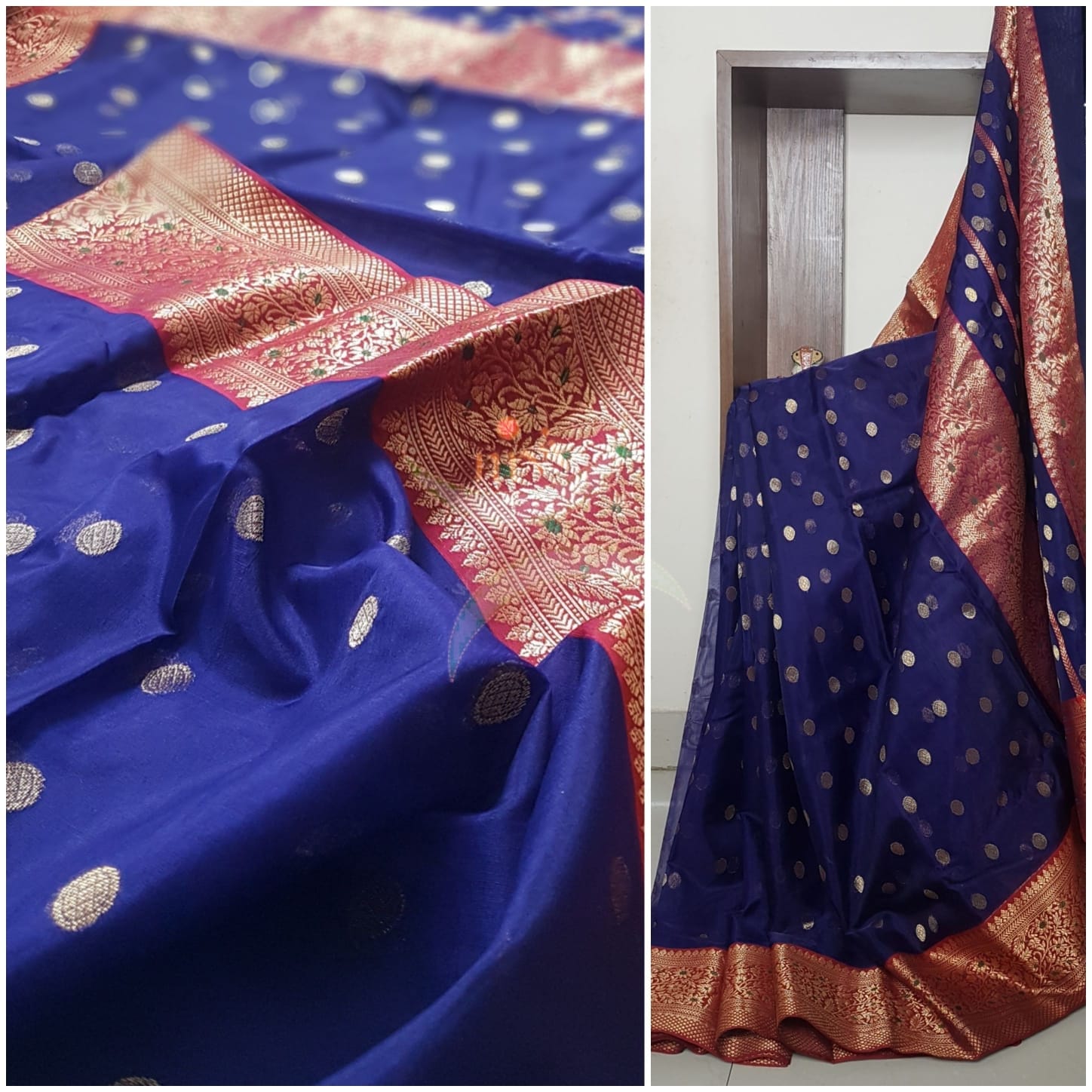 Handloom katan pure chanderi silk saree with nakshi Meenakari border.