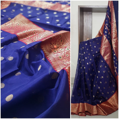 Handloom katan pure chanderi silk saree with nakshi Meenakari border.