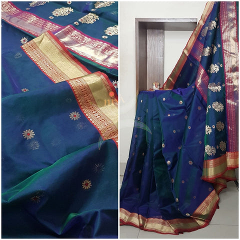 Handloom katan pure chanderi silk saree with nakshi border.