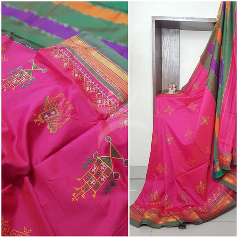 Cotton blend ilkal with traditional kasuti embroidery