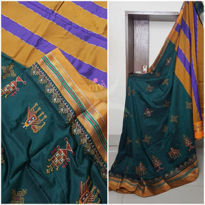 Cotton blend ilkal with traditional kasuti embroidery