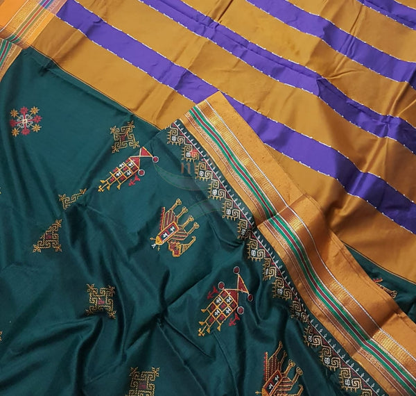 Cotton blend ilkal with traditional kasuti embroidery