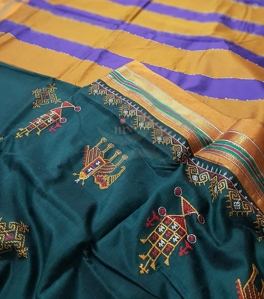 Cotton blend ilkal with traditional kasuti embroidery