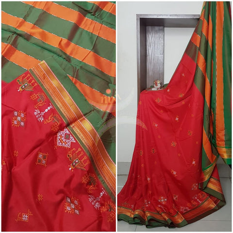 Cotton blend ilkal with traditional kasuti embroidery