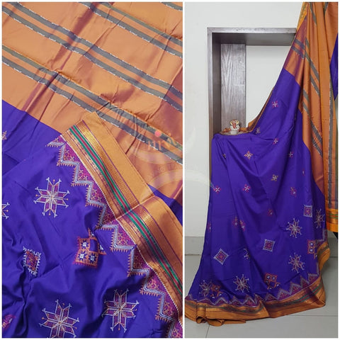 Cotton blend ilkal with traditional kasuti embroidery