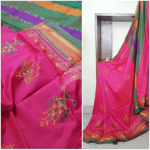 Cotton blend ilkal with traditional kasuti embroidery