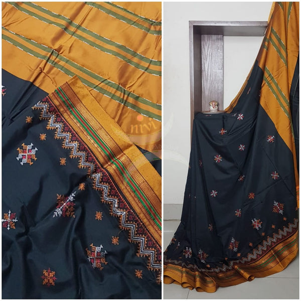 Cotton blend ilkal with traditional kasuti embroidery