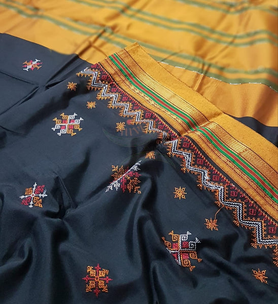 Cotton blend ilkal with traditional kasuti embroidery