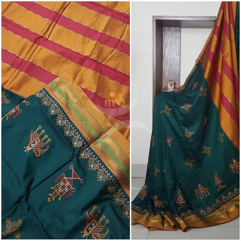 Cotton blend ilkal with traditional kasuti embroidery