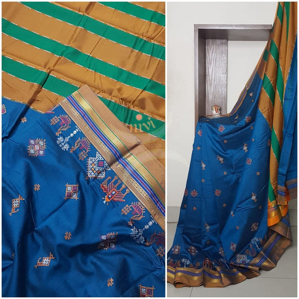 Cotton blend ilkal with traditional kasuti embroidery