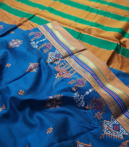 Cotton blend ilkal with traditional kasuti embroidery