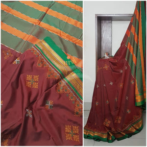 Cotton blend ilkal with traditional kasuti embroidery