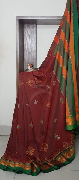 Cotton blend ilkal with traditional kasuti embroidery