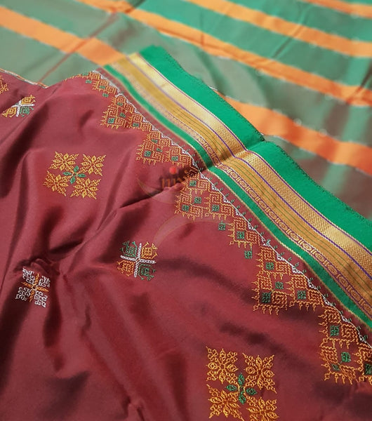 Cotton blend ilkal with traditional kasuti embroidery