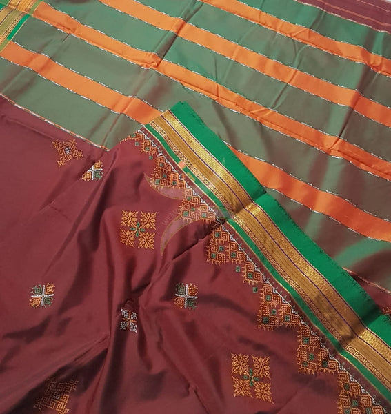 Cotton blend ilkal with traditional kasuti embroidery