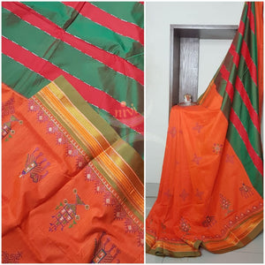 Cotton blend ilkal with traditional kasuti embroidery