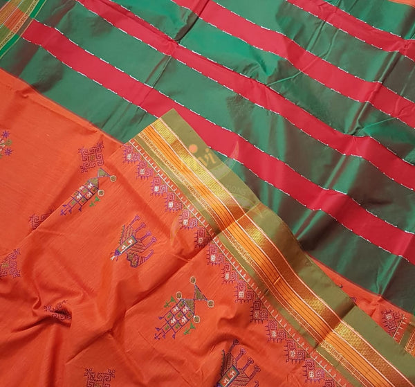 Cotton blend ilkal with traditional kasuti embroidery