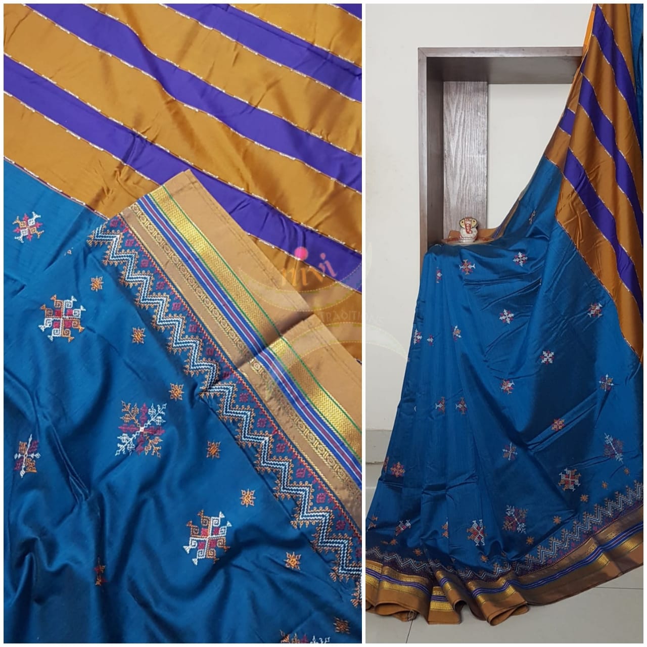 Cotton blend ilkal with traditional kasuti embroidery