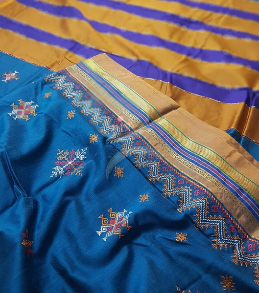 Cotton blend ilkal with traditional kasuti embroidery