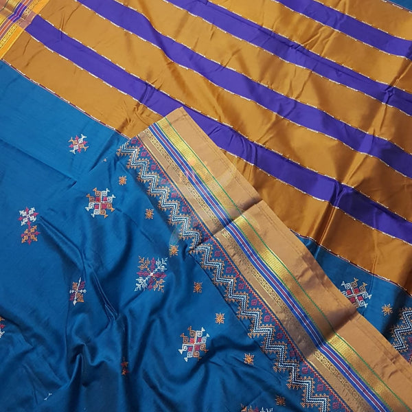 Cotton blend ilkal with traditional kasuti embroidery