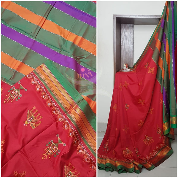 Cotton blend ilkal with traditional kasuti embroidery